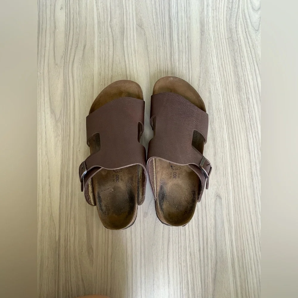 Birkis Men's Brown Leather Slide Sandals